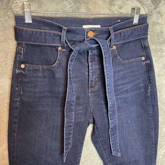 LOFT Women Dark Wash High Rise Skinny Modern Tapered Belted Denim Jean 6 - Picture 3 of 11